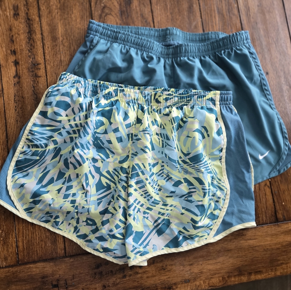 Nike Blue and Yellow Patterned Girls Athletic Shorts